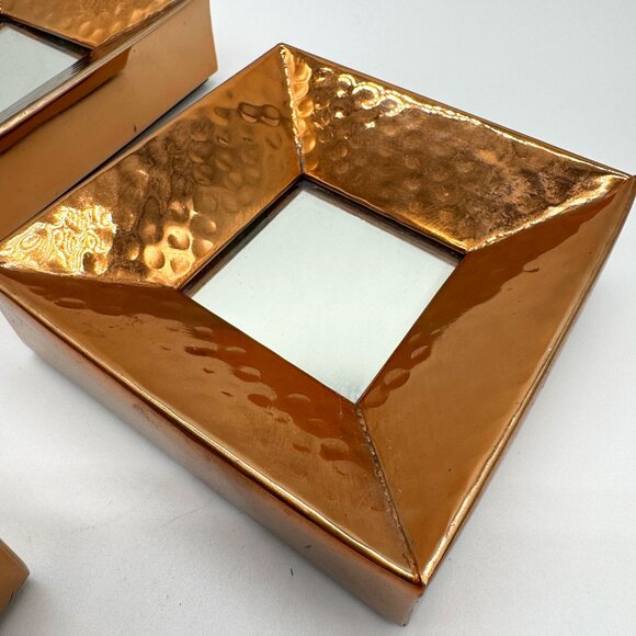 Set of 3 Decorative Metal Copper Tone Square Mirror Miniature Wall Accent Decor - Picture 3 of 6